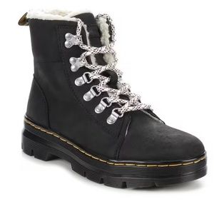 Dr Martens Leather Combs Black Sherpa Lined Lace Up Boots